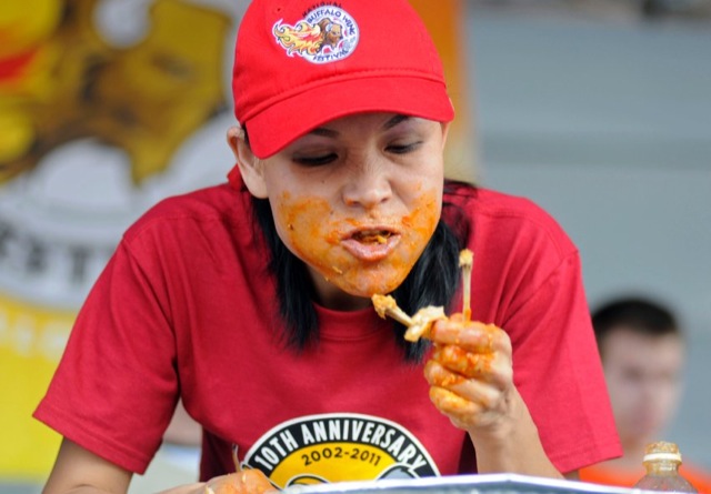 Thomas competes in the Buffalo Wing Eating Championship in Buffalo