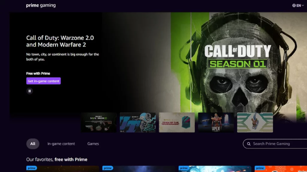 site de Prime Gaming