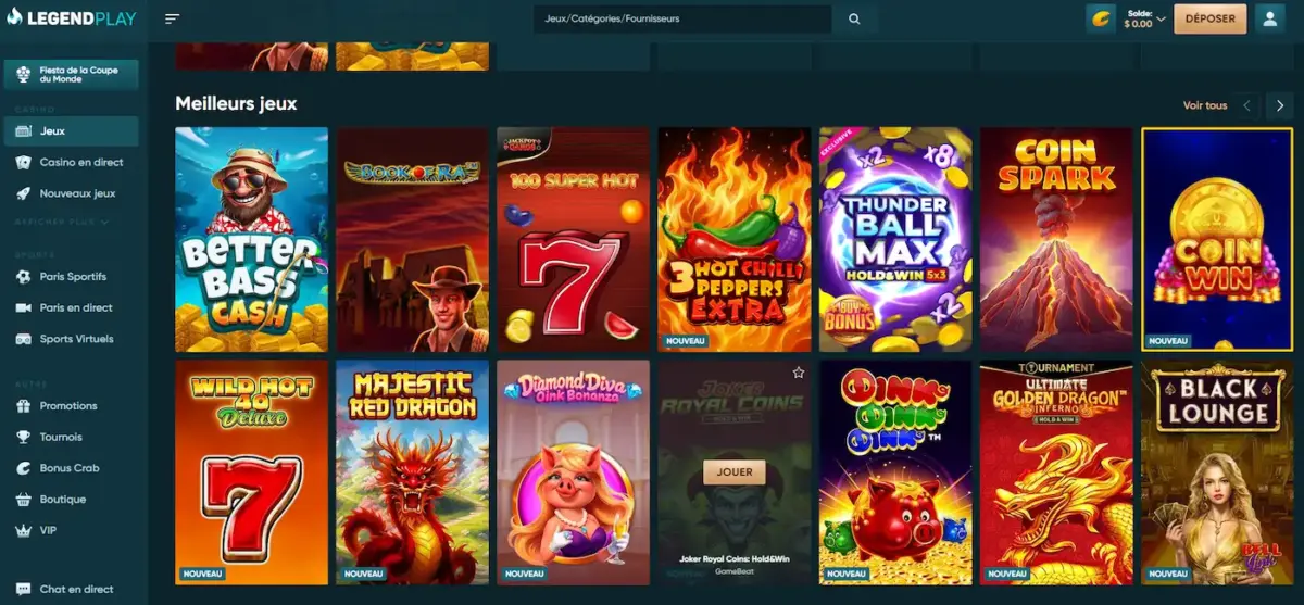 jeux sur le casino bonus sans dépôt legendplay