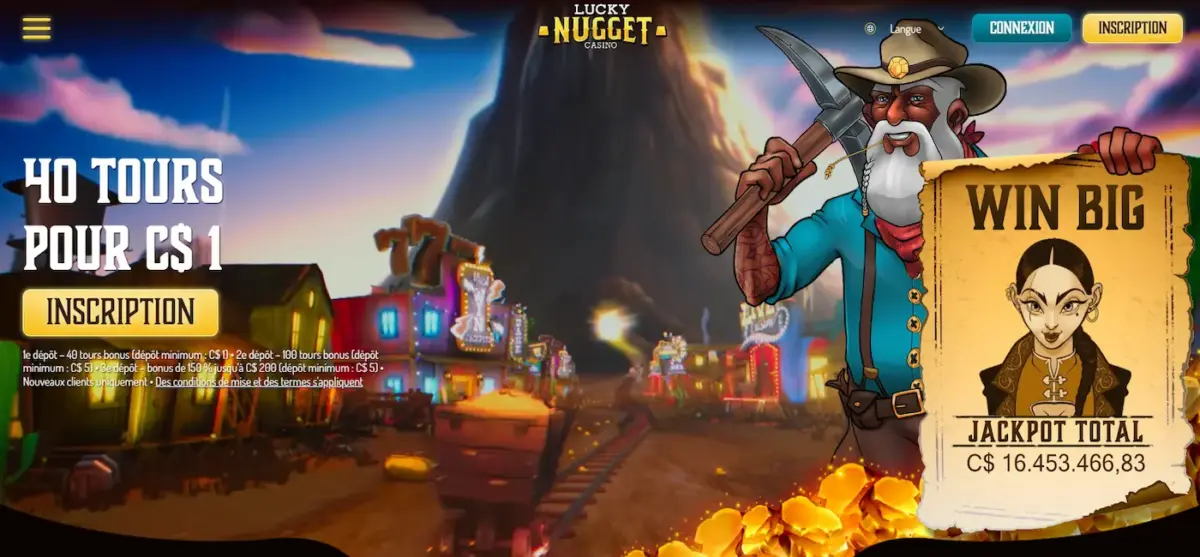 bonus disponibles avec 1$ sur Lucky Nugget Casino