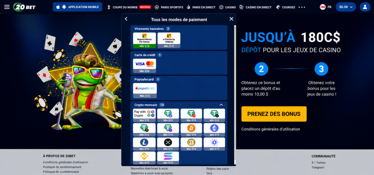 miser sur 20bet Casino