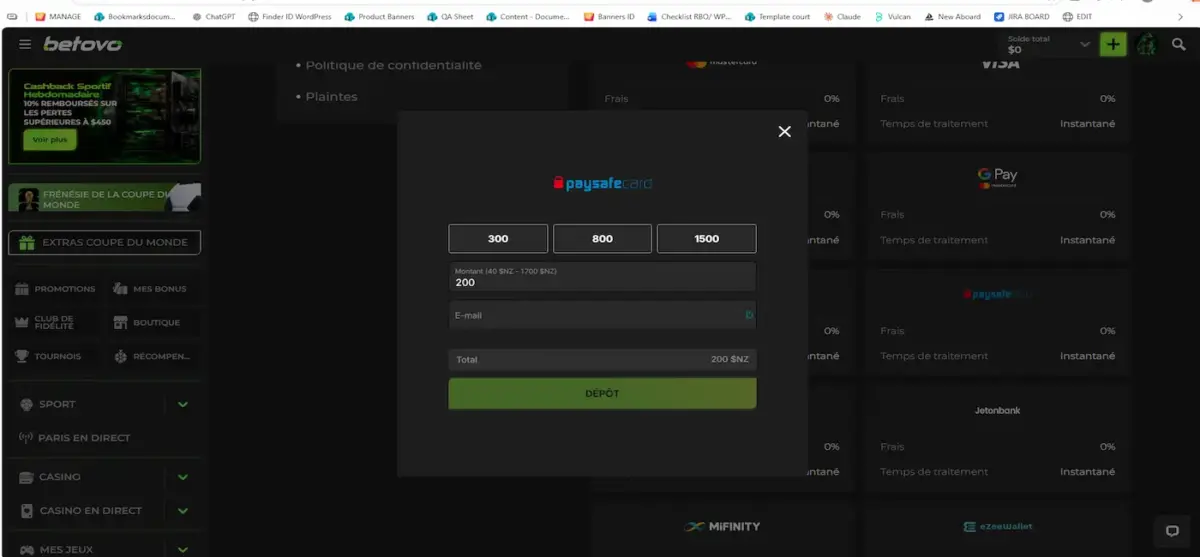 déposez avec Paysafecard